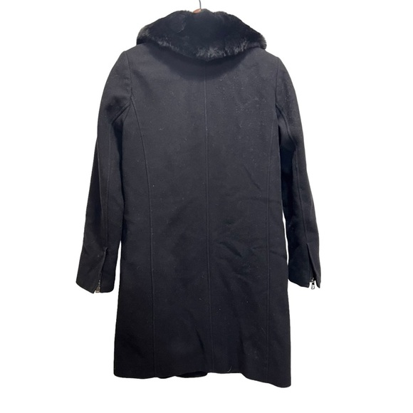 Vince Genuine Rabbit Fur Collar Lamb Leather Asymmetrical Wool Black Coat XS - Picture 12 of 16